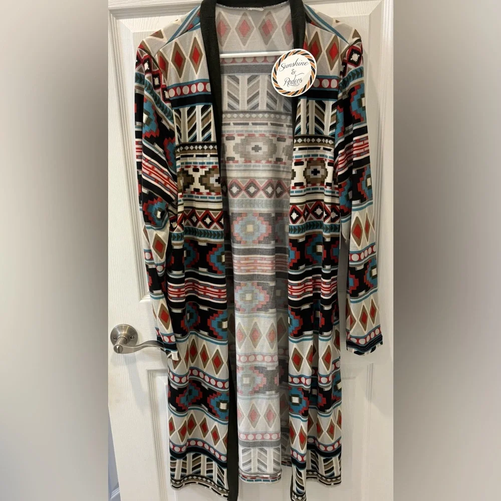 Sunshine & Rodeos Western Geometric Patterned Long Cardigan - Picture 1 of 5